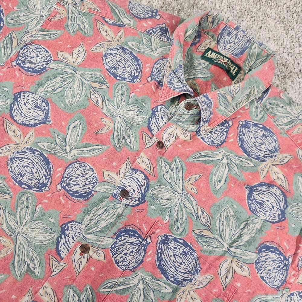 Vintage American Eagle Shirt Mens Large Floral Made USA Hawaiian Camp S/S Red